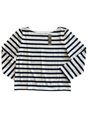 NWT J.Crew Classic Mariner Cloth Boatneck Shirt in Stripe Ivory Navy Size XS